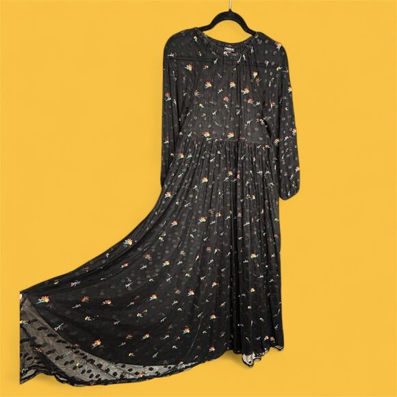 Torrid Women’s Black Whimsygoth Fairy Grunge Maxi Sheer Mesh Polka Dot Dress - Picture 1 of 8